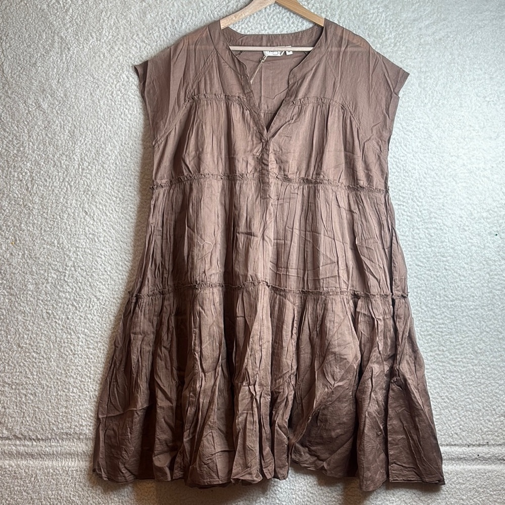 NWT Holiday Womens Brown Sleeveless Slit Neck Loose Cotton A-Line Dress MEDIUM